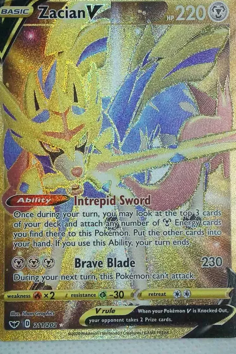Pocket Monster Pokémon Kort-Zacian V 211/202 Gold Secret