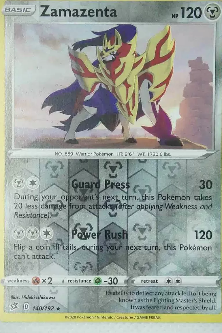 Pocket Monster Pokémon Kort-Zamazenta 140/192 Rare Reverse Holo